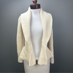 Lauren Ralph Lauren Green Label wool angora peplum Cream cardigan Sweater Sz XS